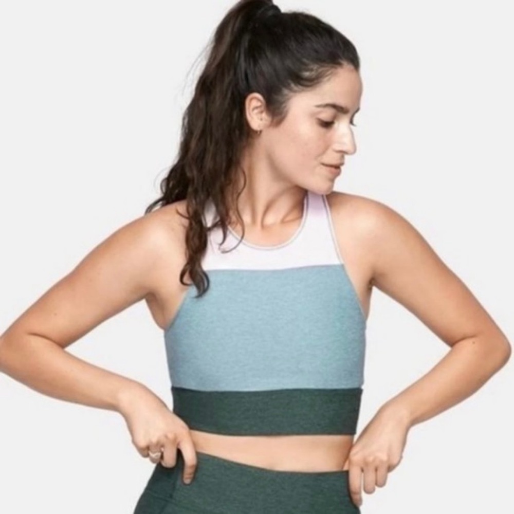 Outdoor Voices Set | 7/8 Spring Leggings & Slash Top | Green Blue & Pink |Size M - Picture 2 of 10